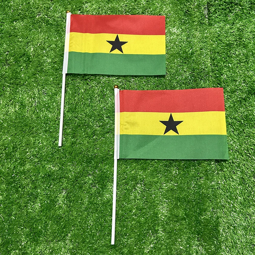 SKY FLAG Ghana hand Flag 10/20/50/100pcs 21*14cm  Ghana Hand Waving Flags With plastic pole For Sports Activity Home Decor