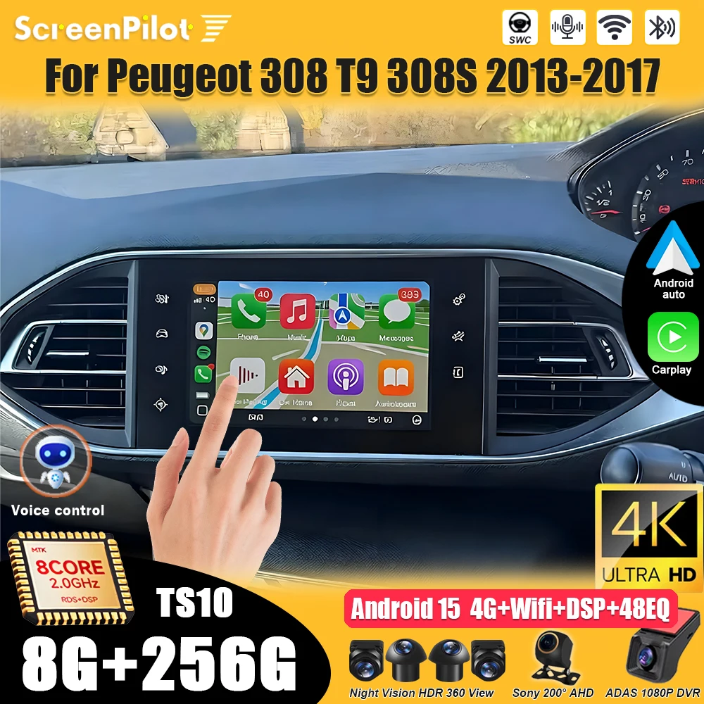 Radio para Auto con Android 16 para Peugeot 308 T9 308S 2013 2014 2015-2017, Bluetooth, Unidad Principal, 5G, Multimedia, Video, GPS, Estéreo, Pantalla Táctil