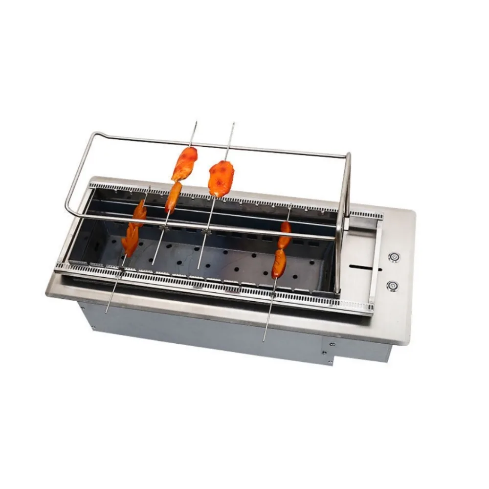 Commercial 220V 110V push-pull electric rotating restaurant barbecue grill automatic rotating charcoal barbecue grill