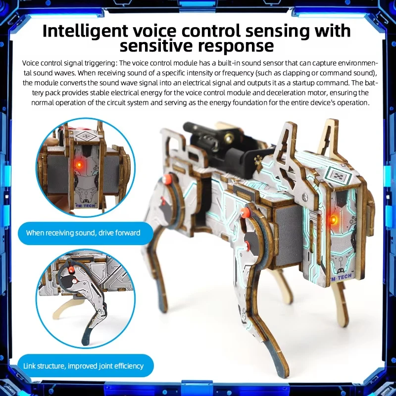 Kit di esperimenti scientifici fai-da-te per cani meccanici con controllo vocale fai-da-te e modello educativo per progetti di costruzione di giocattoli regalo per bambini