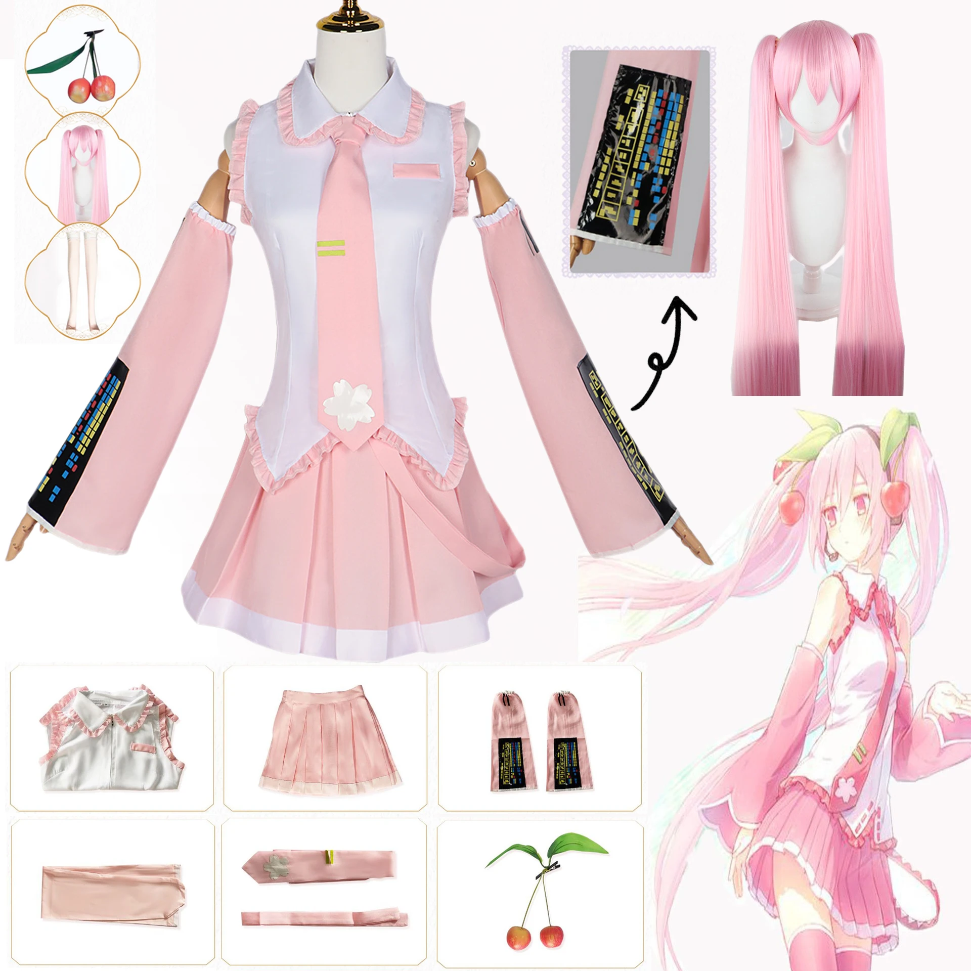 Pink Mikuu Kasane Teto Cosplay Costume Anime Cosplay Uniform Outfits Women Girls Fancy Dress Halloween Full Set Game Costumes