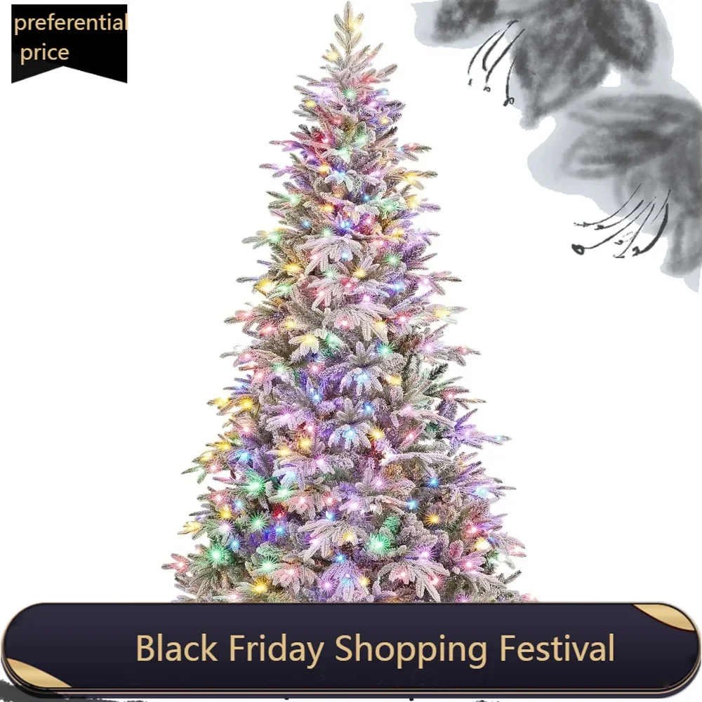 

7.5ft Pre-Lit Snow Flocked Aspen Christmas Tree with 750 Multicolored LED Lights, 2136 PE & PVC Branch Tips, 9 Light Modes