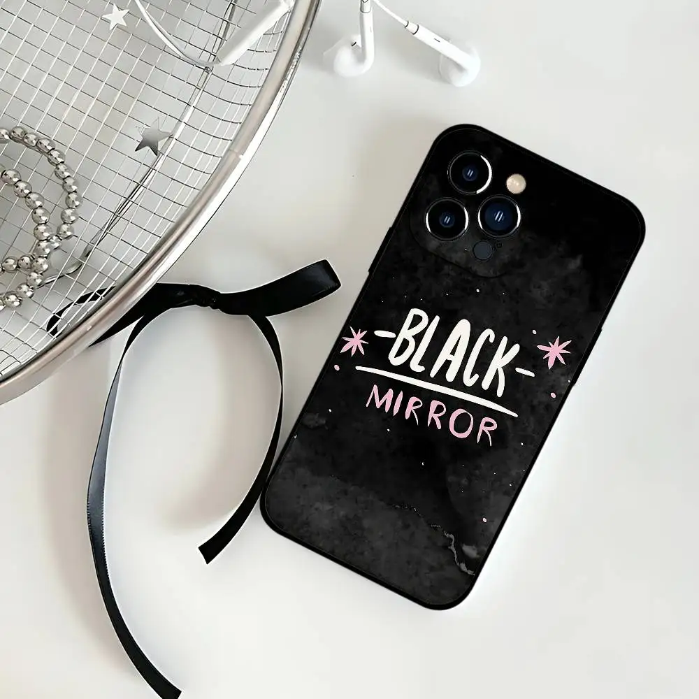 حافظة هاتف كلاسيكية من TV B-Black M-Mirror لهاتف آيفون 17 16 15 14 13 12 11 X XR XS Plus Pro Max غطاء أسود ناعم صغير #6