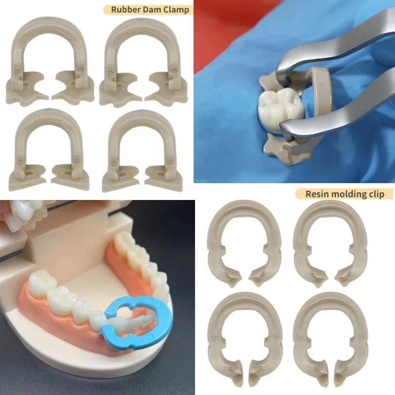 4Pcs/Box Dental Dam Rubber Clamps Resin Barrier Clip Separator Ring Sectional Matrix Band Fixed Clamp Dentistry Material