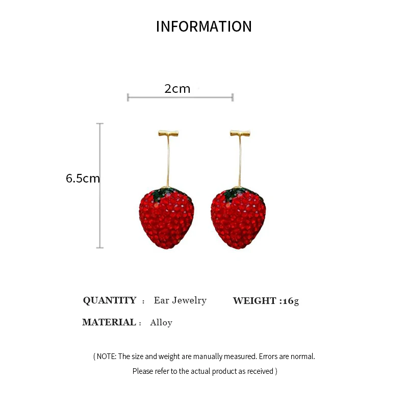 Cherry Strawberry Drop Earrings for Women Red Rhinestone Dangle Earrings Temperament Party Wedding Ear Jewelry Gifts
