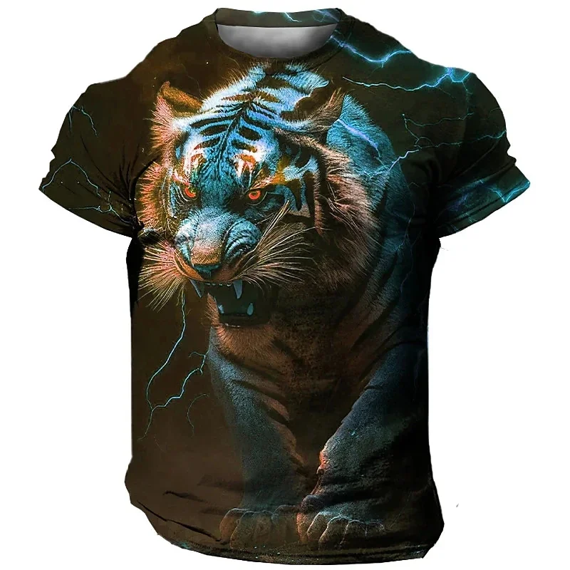 Men\'s T-shirt 3D Tiger Print T-shirt Top Summer Casual Men\'s Animal Print T-shirt Street Loose Comfortable Fashion Clothing