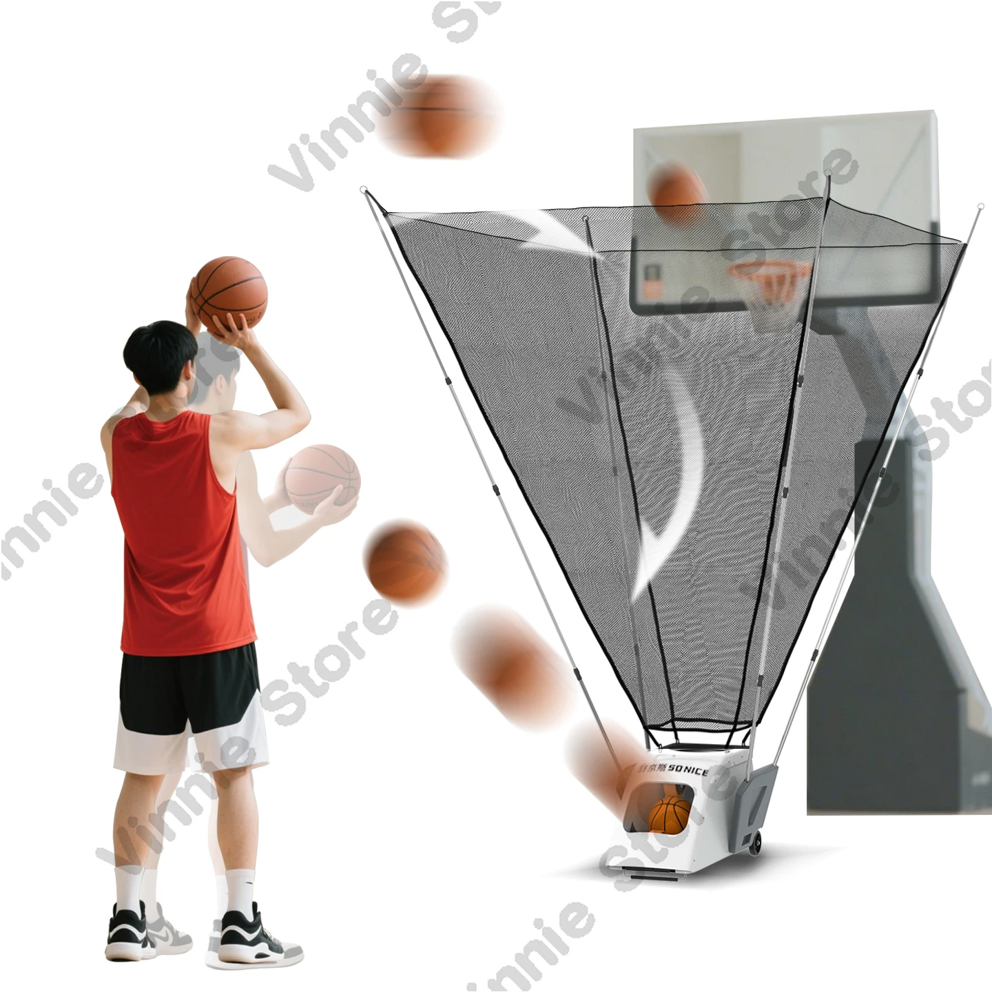 Basketball Shooting Machine Automatic Shoot Rebounder Net Shooter Potable Indoor Outdoor Basketball Training Equipment