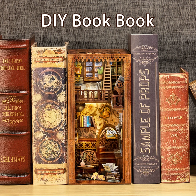 

Fsolis DIY Book Nook Kit Miniature Dollhouse with Furniture and Light Bookshelf Insert Eternal Bookstore 3D Model For Adult Gift