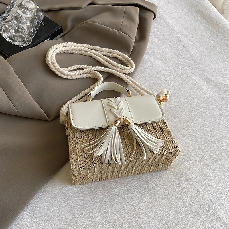 Strand Stroh Umhängetasche für Frauen neue Designer Boho Sommer tasche Pu Leder Handtasche und Geldbörse Reise Umhängetasche – Detail 26