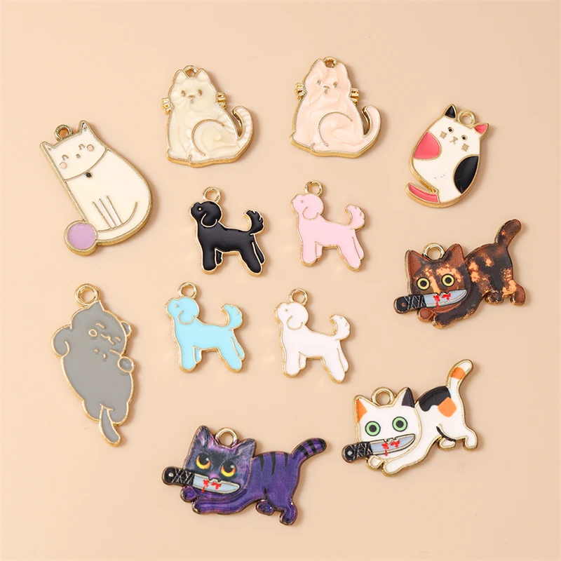20 Stück Cartoon-Tier-Anhänger, Emaille-Katzen- und Hunde-Charms für Schmuckherstellung, Ohrringe, Halsketten, DIY-Bastelzubehör – Detail 3