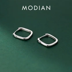 MODIAN 925 Sterling Silver Original Simple Square Fashion Female Hoop Earrings Buckles For Women Silver Wedding Fine Jewelry