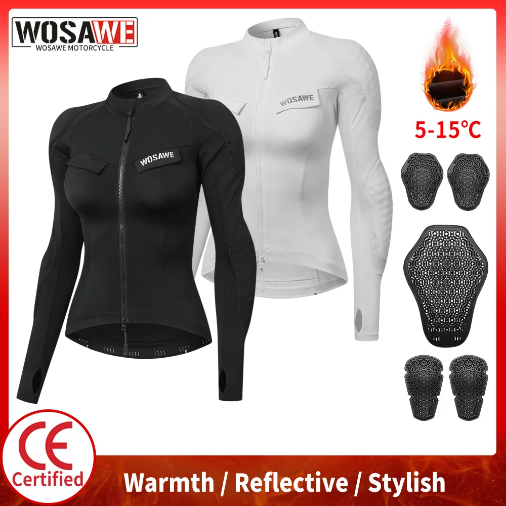 

WOSAWE Winter Women Motorcycle Jacket Thermal Fleece Long Sleeve Coat Motocross Soft CE Protective Gear Slim Fit Gym Yoga Shirts