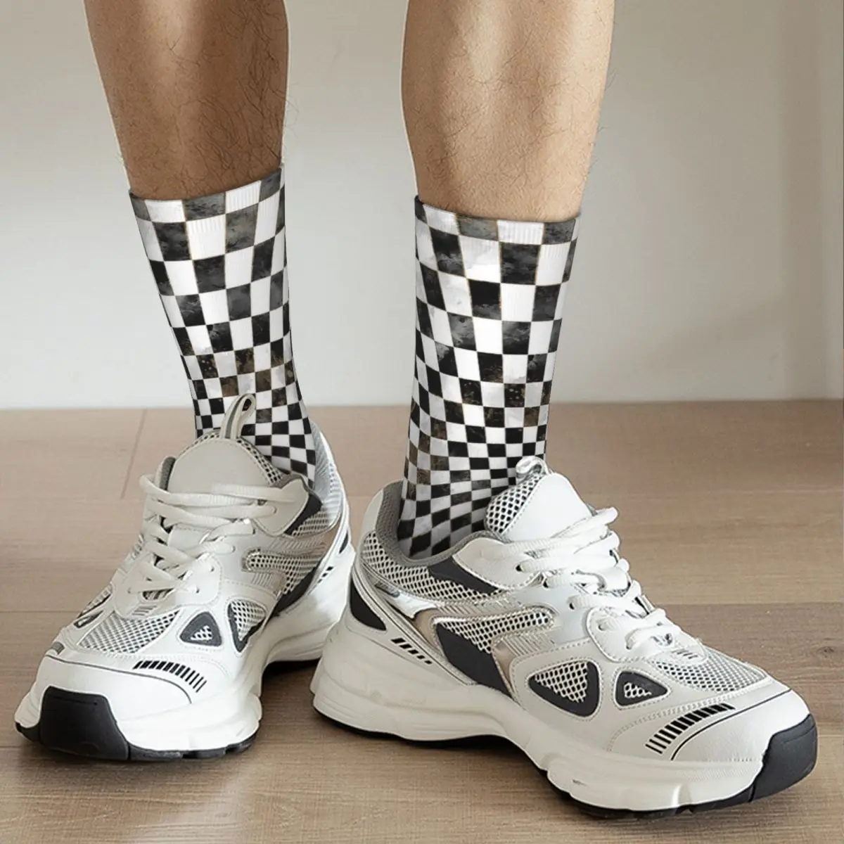 Chessboard Black Watercolor And Gold Adult Socks Unisex socks,men Socks women Socks