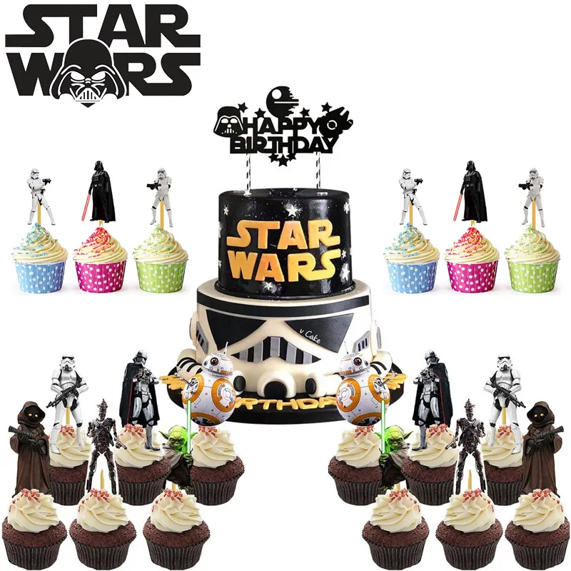 Decoración Para tarta de Star Wars Para Niños, suministros de dibujos animados para fiesta de cumpleaños, Baby Shower, regalo, 24 piezas