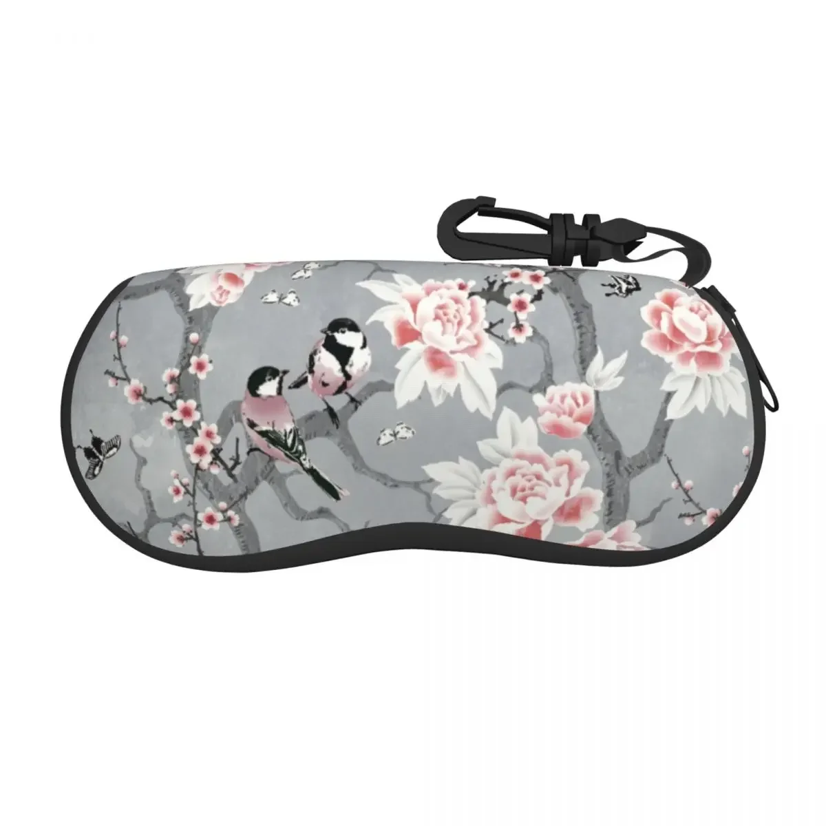 Chinoiserie Birds In Grey Shell Eyeglasses Protector Cases Cool Sunglass Case Peony Glasses Pouch