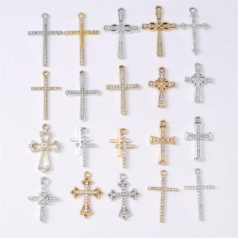 Duarte 20Pcs/Lot Cute Crystal Metal Cross Charms Pendants for Jewelry Making Earrings Necklaces Bracelets DIY Crafts Accessories