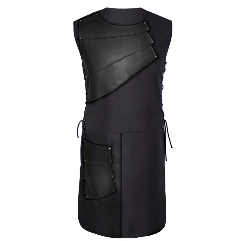 Men's Waistcoat Spring And Autumn New Sleeveless Side Strap Round Neck Splicing Knight Casual Large Size Waistcoat