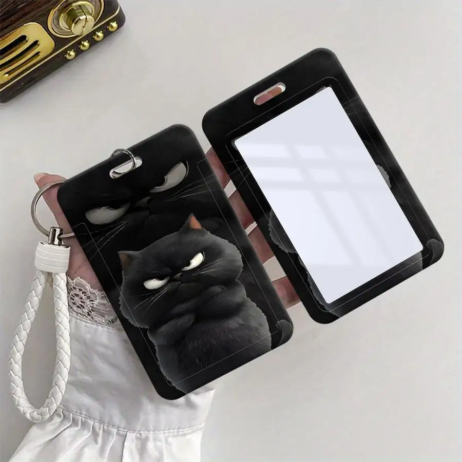 Grumpy White Cat Pattern 1Pc Card Holder Retractable Credit Card Holders Holders Child Bus with lanyard Bank ID Badge Cover Case