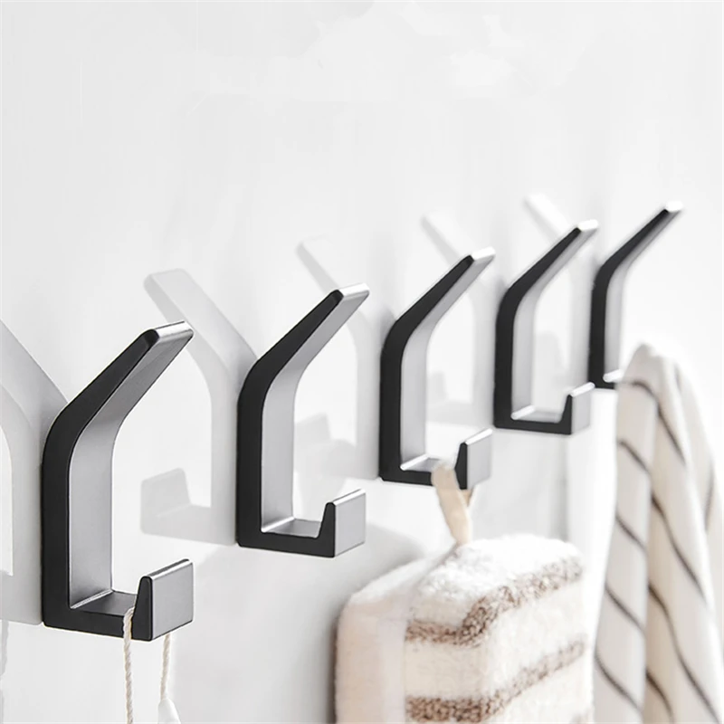 KK&FING Aluminum Alloy Black Robe Hook Wall Hook Towel Hook Self Adhesive Rustproof Hook Hanger for Bathroom Kitchen Hardware