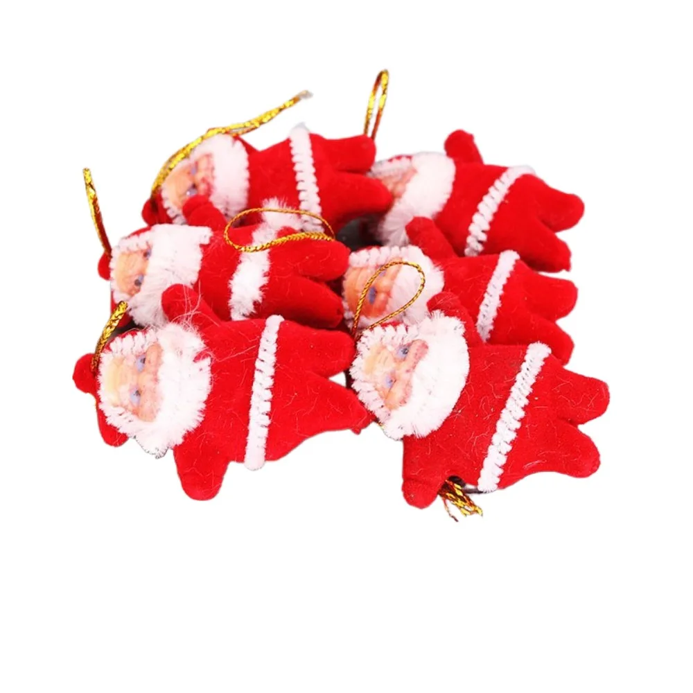 6 uds Mini colgante rojo de Papá Noel adorno flocado colgante de árbol de Navidad reutilizable DIY colgante de árbol de Navidad fiesta de vacaciones