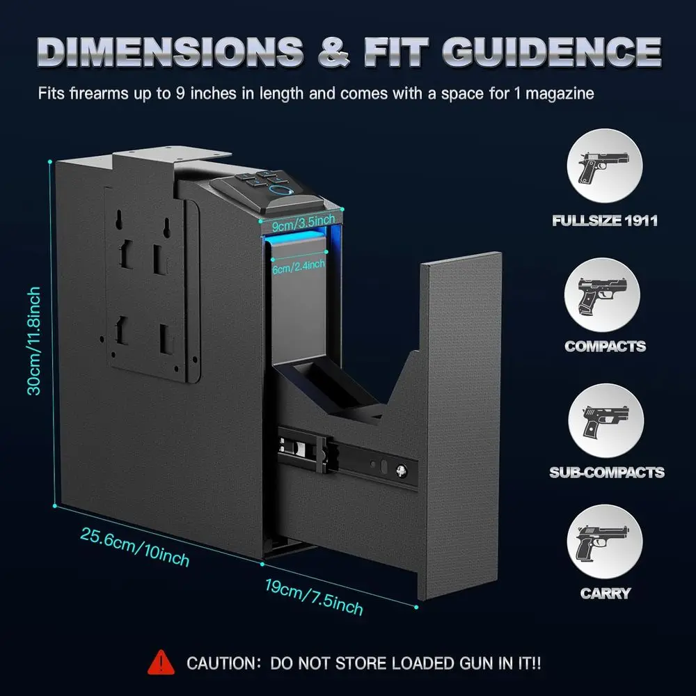 Fingerprint Access Biometric Pistol Safe for Quick Access in Nightstands, Desks, Bedside, and Vehicles