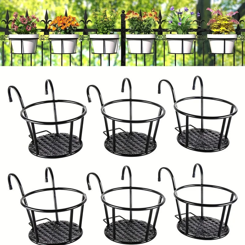 3pcs Iron Art Metal Railing Flower Pot Hanging Basket For Indoor Pot Holder Hanger 6 Pack Outdoor Plants Perfect For Porches And
