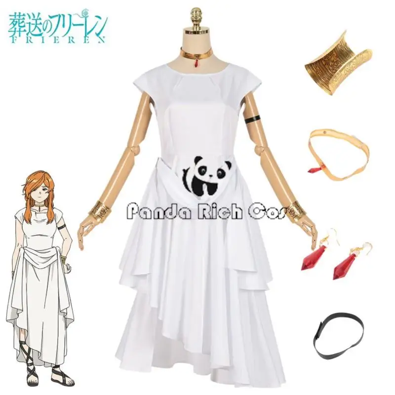 

Flamme Cosplay Anime Frieren Beyond Journey's End Costume Disguise Girls Women White Dress Earrings Halloween Carnival Full Suit