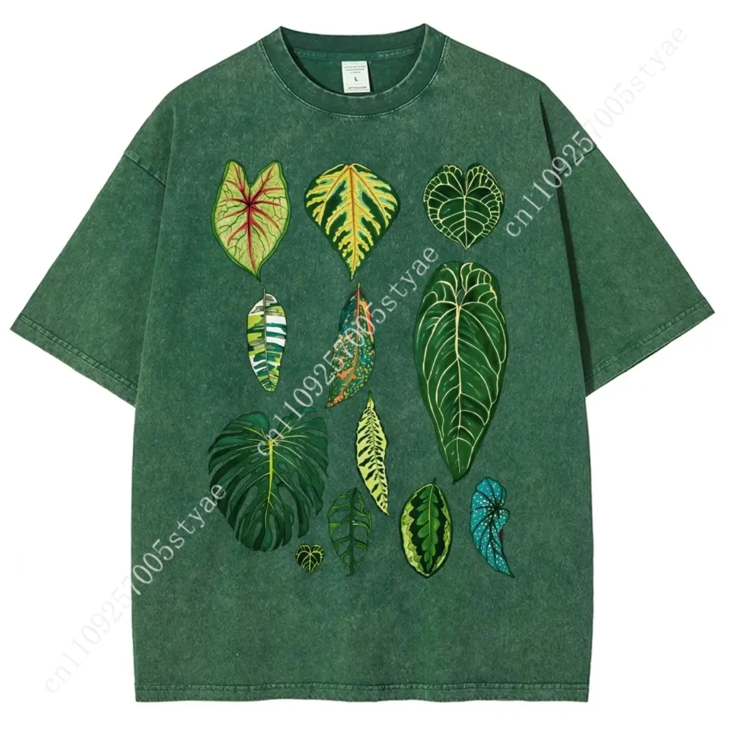 Tropical Houseplant Leaves Botanical Aesthetic T-Shirt, Vintage Washed Tee, Monstera Anthurium Plant Lover Graphic Shirt, Gift F