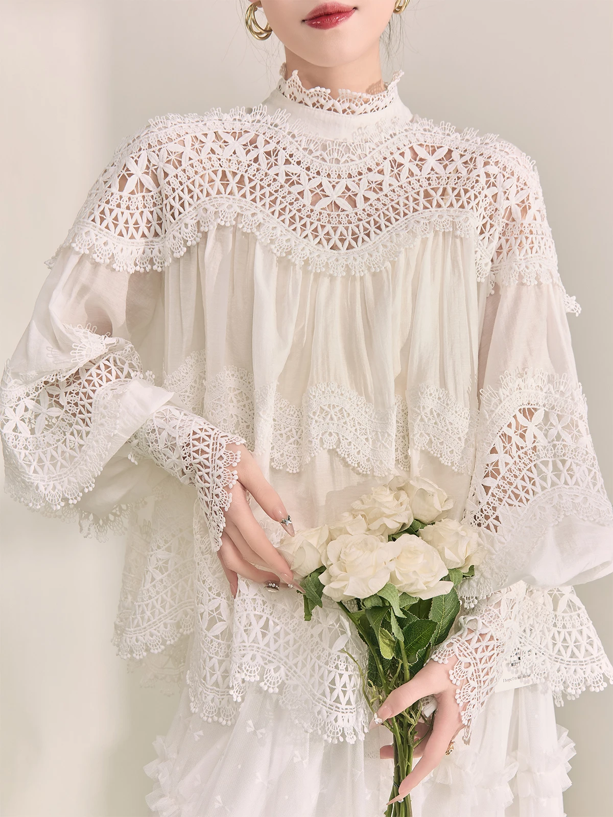 

Ele, белый кружевной комплект, женский модный винтажный комплект с длинной свечкой и расклешенной юбкой, ансамбль из полиэстера, осень-весна