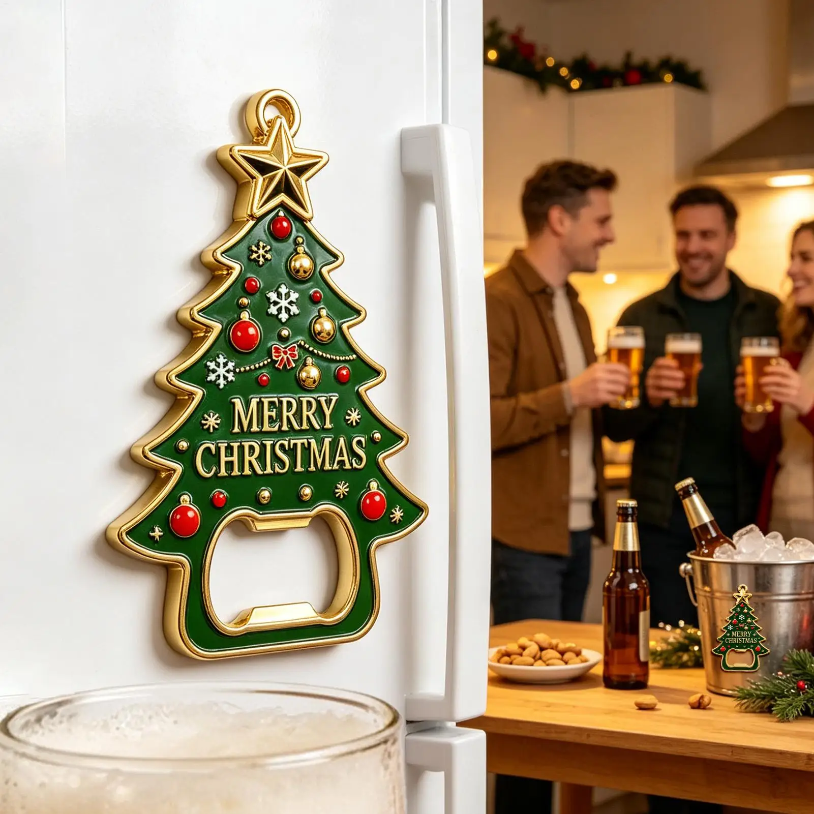 Christmas Tree Bottle Opener Enamel Metal Fridge Magnet Bar Kitchen Holiday Party Decoration Christmas New Year Gift