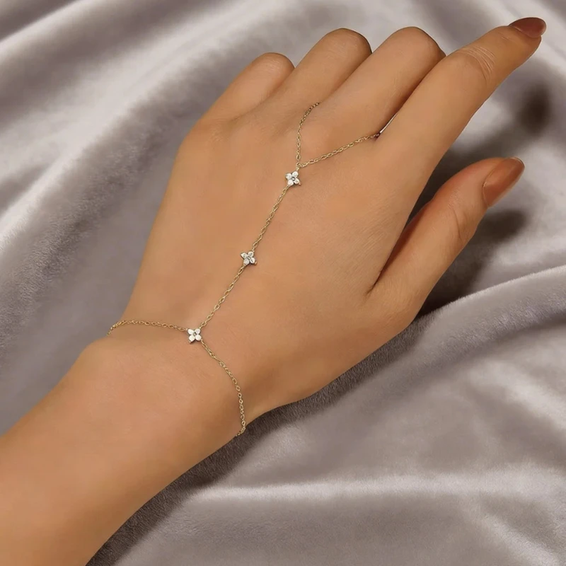 

Браслет-цепочка Lnkry 2.5 мм с сертифицированным муассанитом, позолоченный 14-каратным золотом, с четырехлистным цветком и кольцом, многослойное украшение