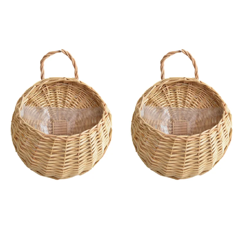 

A21I-Wall Mounted Natural Wicker Flower Basket Flower Pot, Rattan Vase Basket, Home Garden Wall Decoration Storage Containe
