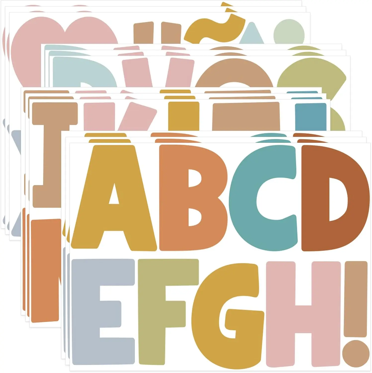 108Pcs 4 Inch Morandi Bulletin Board Letter Stickers,12 Sheets Self‑Adhesive Alphabet Stickers for Classroom Decor, Mailbox