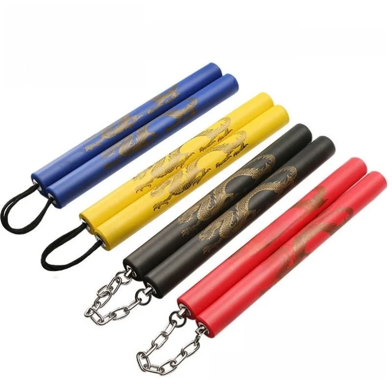 Youth Model Double Staff Professional Children Training Martial Arts Performance Sponge Stainless Steel Two Section Staff