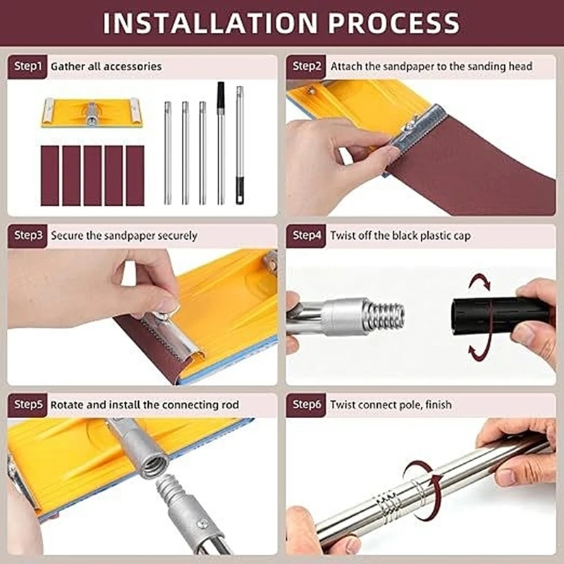 Poles Sander Ceiling Repair Tool with Angles Head for Drywall Corner Areas