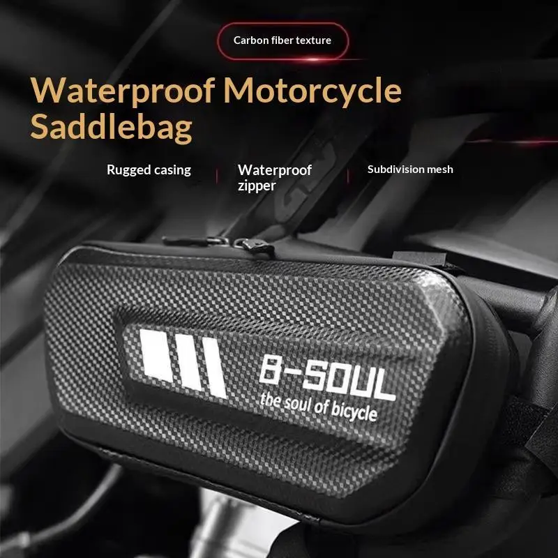 Waterproof Hard Shell Motorcycle Hanging Bag Carbon Fiber Texture Zipper Closure Anti-scratch for Daily Motorbike Use