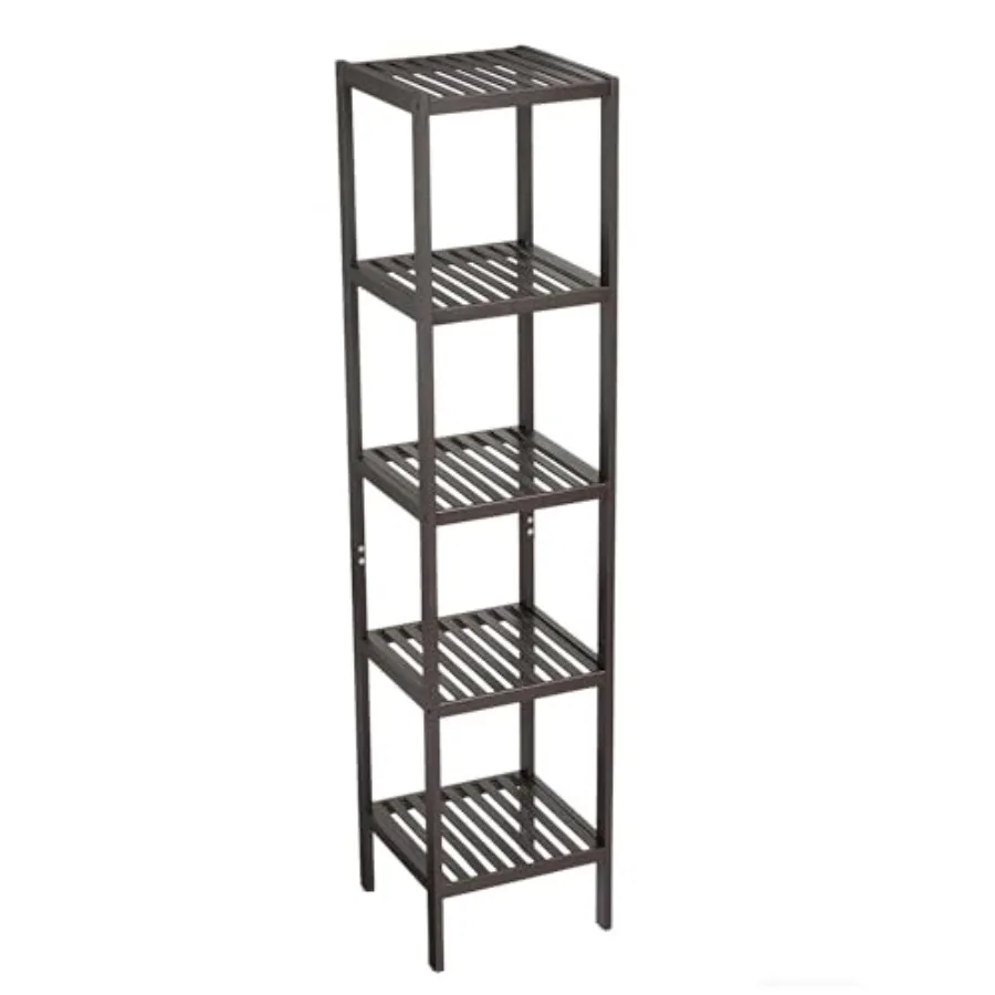 

Bamboo Storage Shelf Multifunctional Shelving Unit with Slatted Shelves Standing Towel Rack Corner Rack for Bathroom Entryway B