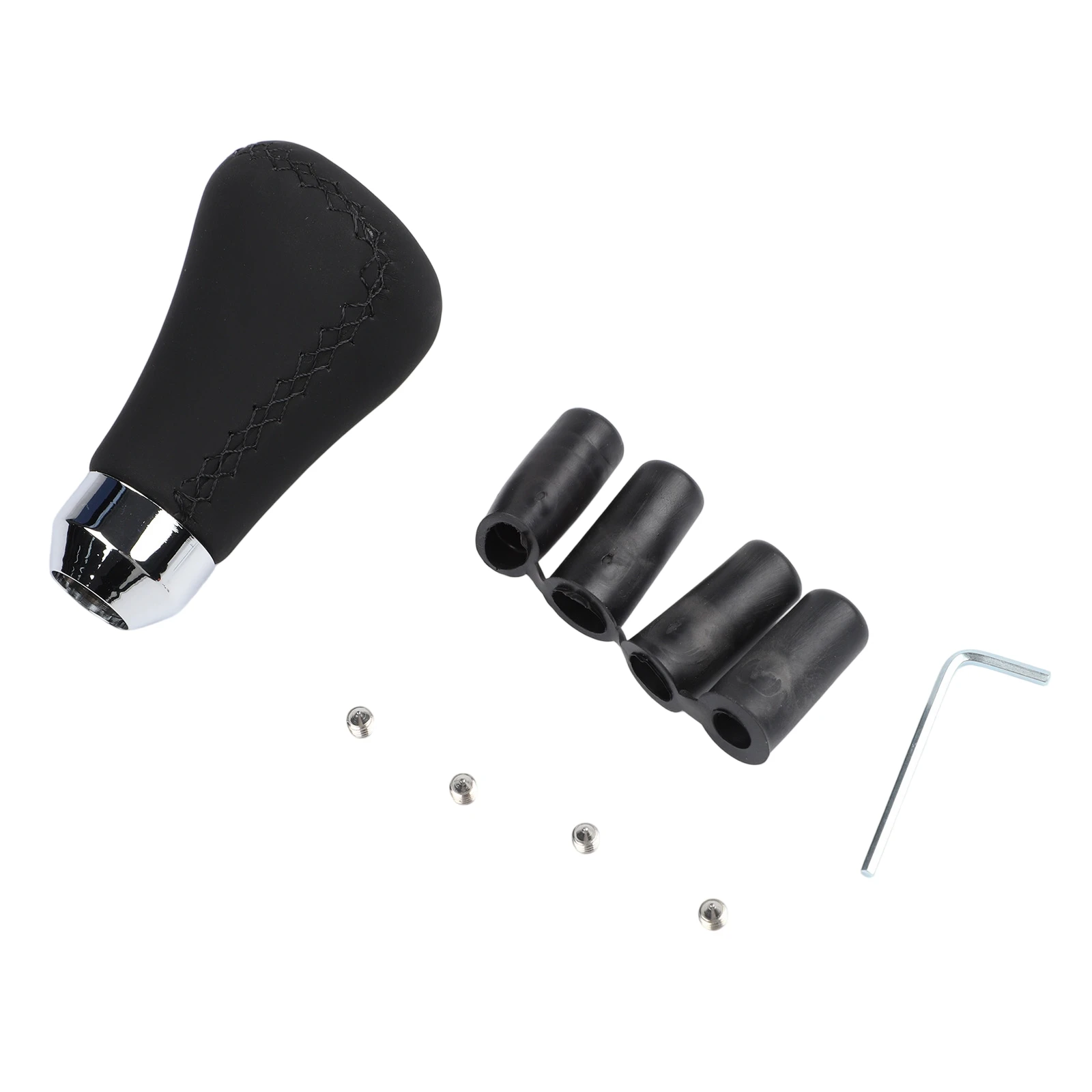Black 5-speed Shift Knob PU Leather Finish Aluminum Alloy Base 4 Adapters Included Easy Installation For Manual Cars
