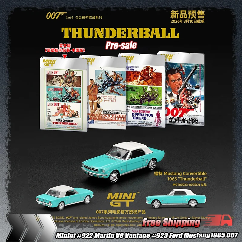 Pre-Sale Minigt 1:64 1965 Ford Mustang Convertible 007 Thunderball Diecasting Car Model Collectible Display For Hobby Collectors