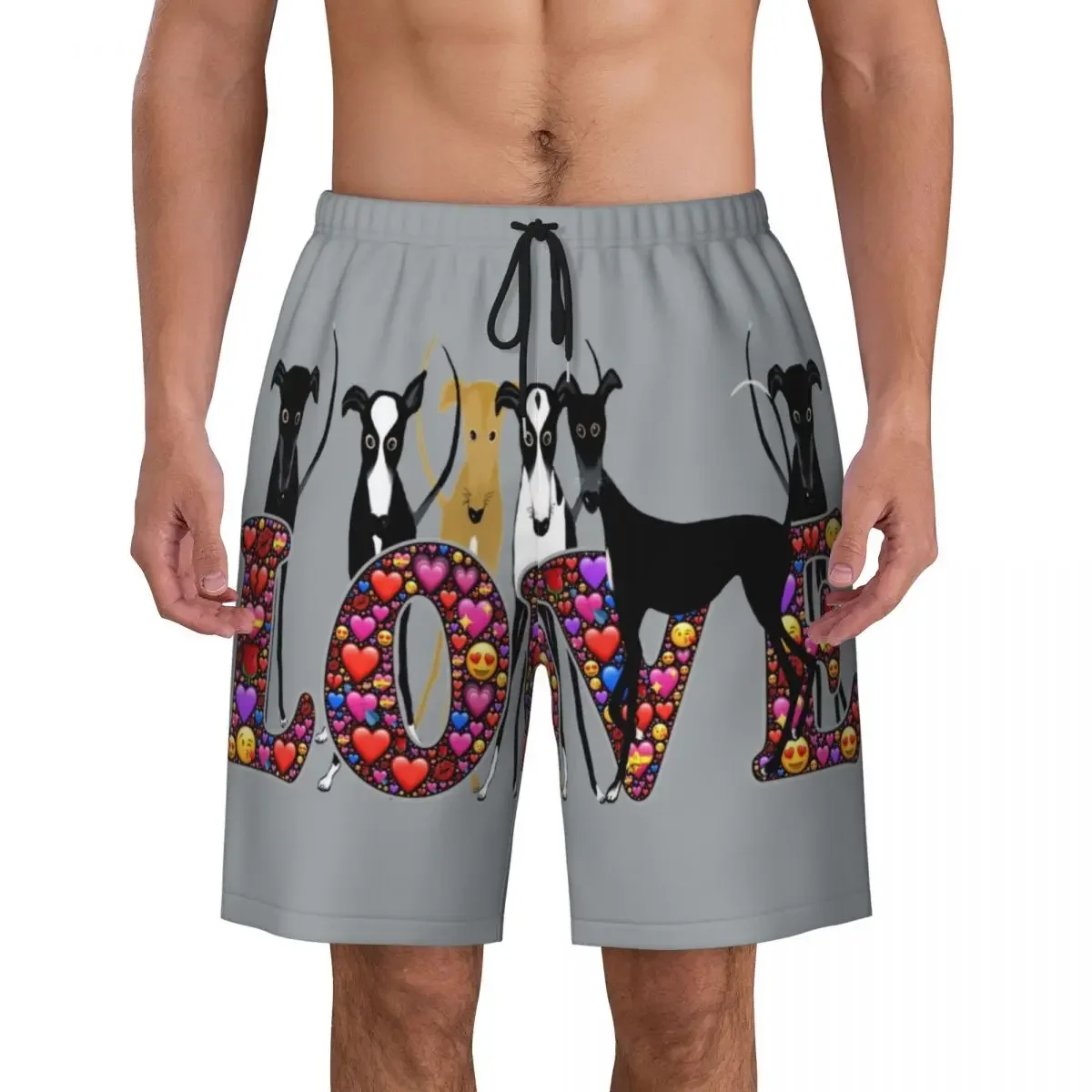 Love Hounds Board Shorts Men's Fashion Beach Shorts Briefs Greyhound Whippet Sighthound Dog Quick Dry Swim Trunks