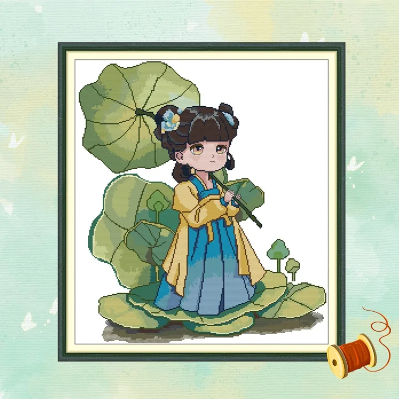 

Наборы для вышивки крестом Joy Sunday, очаровательный узор лотоса, ткань с принтом, 16/14/11CT, рукоделие, вышивка, художественные поделки