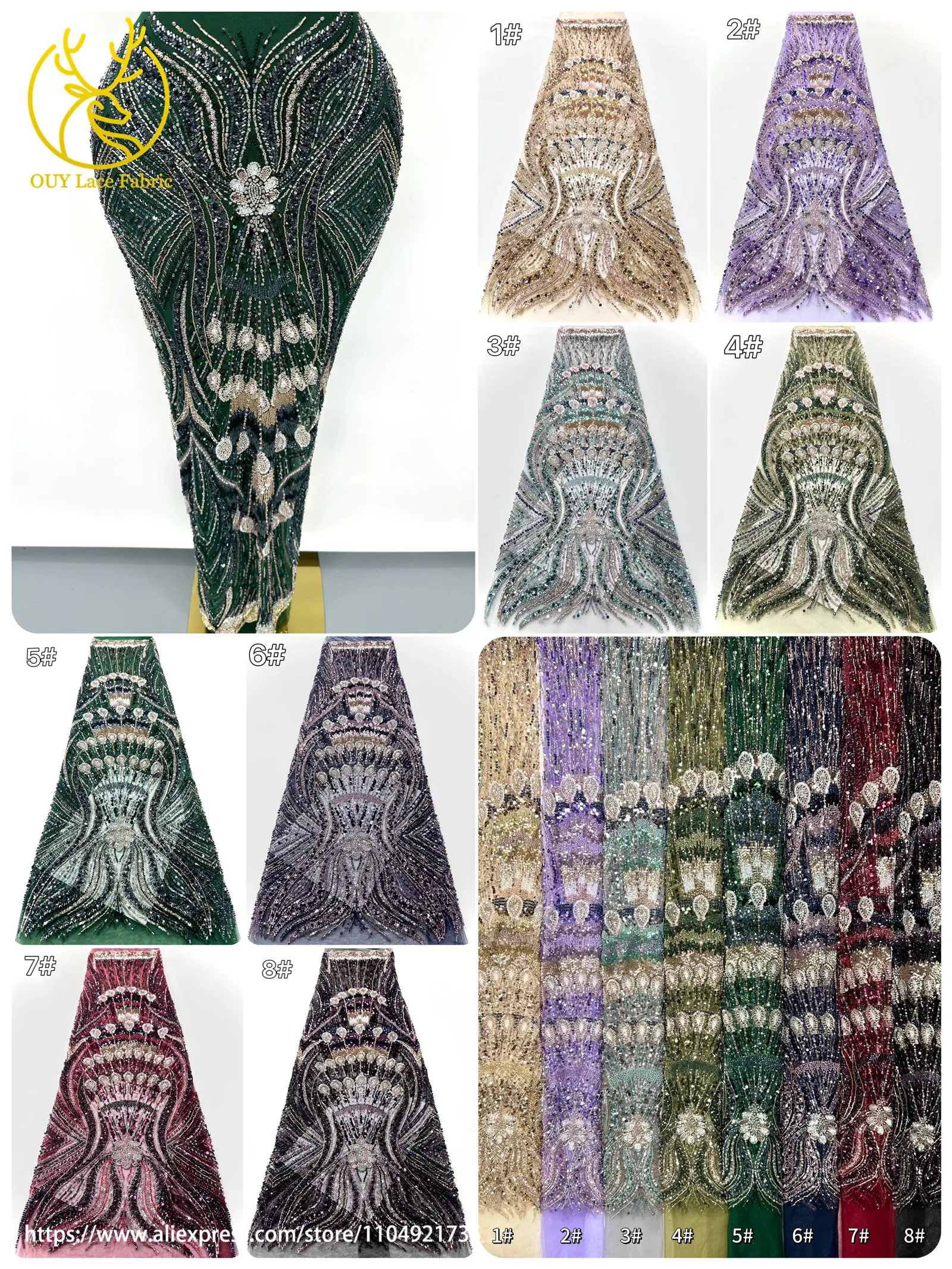 Fine African Handmade Heavy Beaded Lace Fabric 2025 High Quality French Nigerian Sequins Tulle Mesh Lace Fabric Party Dresses