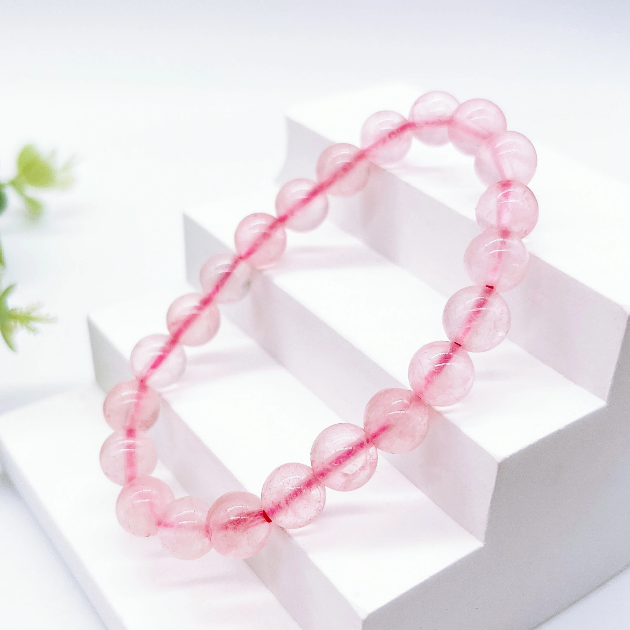 Natural Rose Quartz Powder Crystal Pink Stone Streche Bracelet Elastic Cord Pulserase Jewelry Round Beads Lovers Home Decor Gift