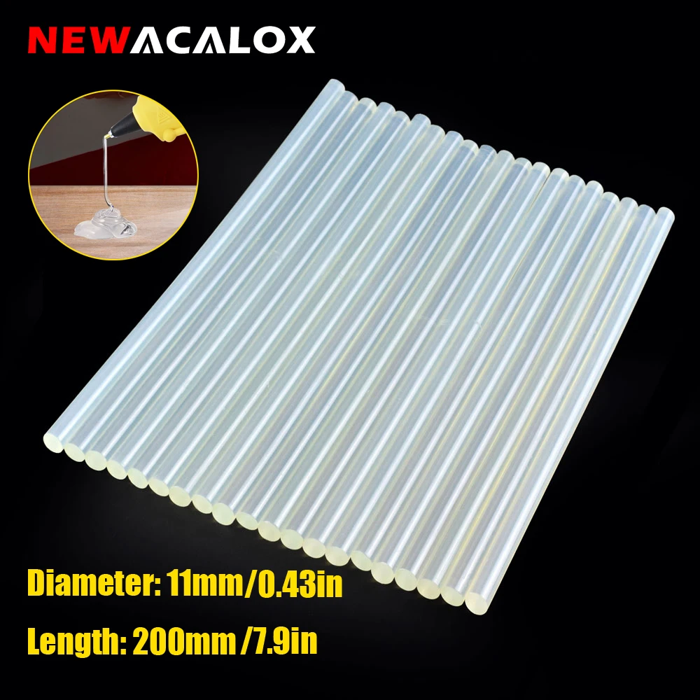 Newacalox-hot Melt Cola em Bastão Transparente Alto Diâmetro Adesivo Faça Você Mesmo Repair Tool Diâmetro 11 mm 0.43in Comprimento 200 mm 7.9in 20 Pcs Set