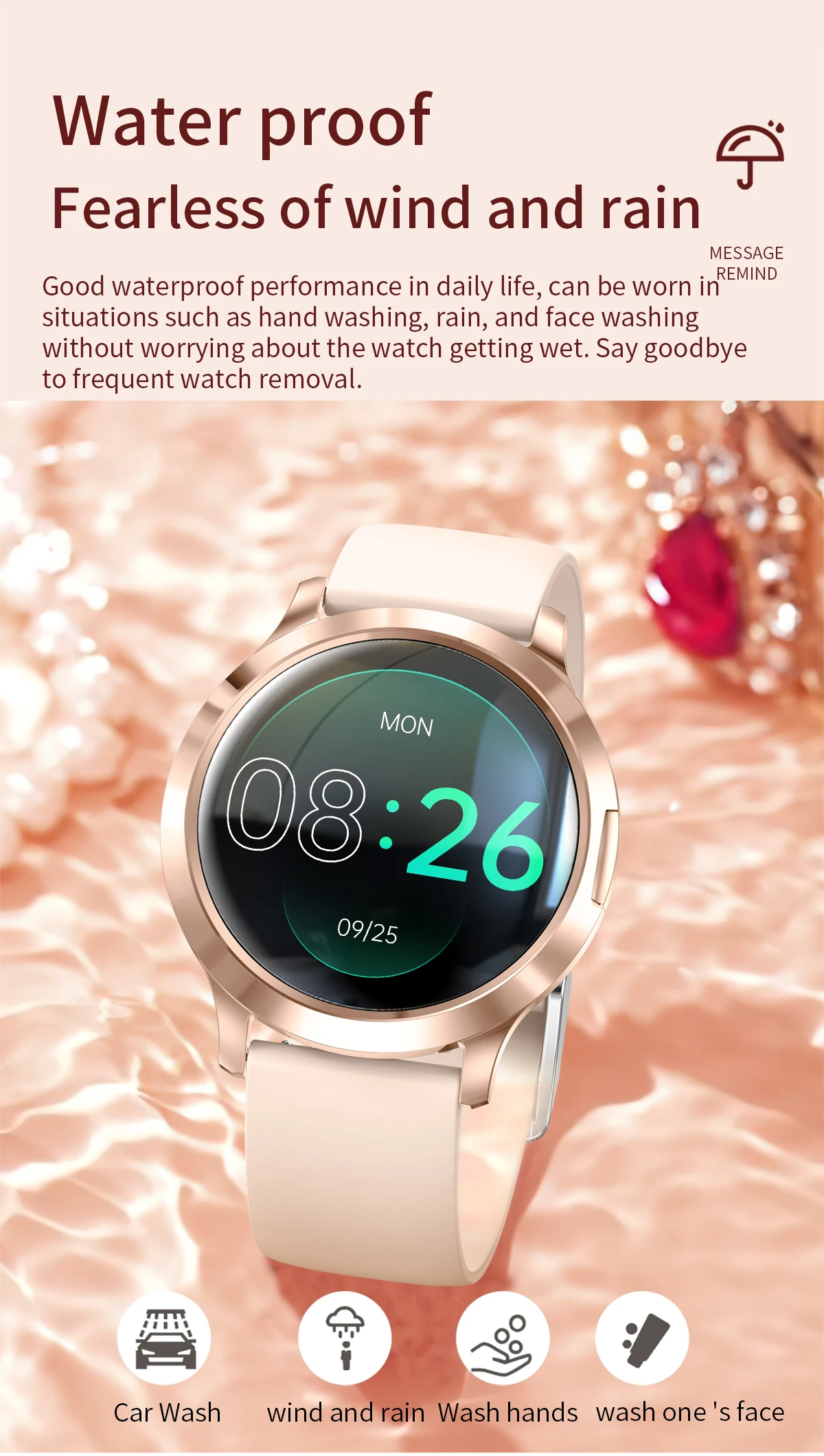 Neue Damen-Smartwatch, 1,32 Zoll, AMOLED, voller Touchscreen, Bluetooth-Anruf, Blutdruck, IP68, wasserdicht, NFC, 7,3 mm, ultradünnes Armband – Detail 15