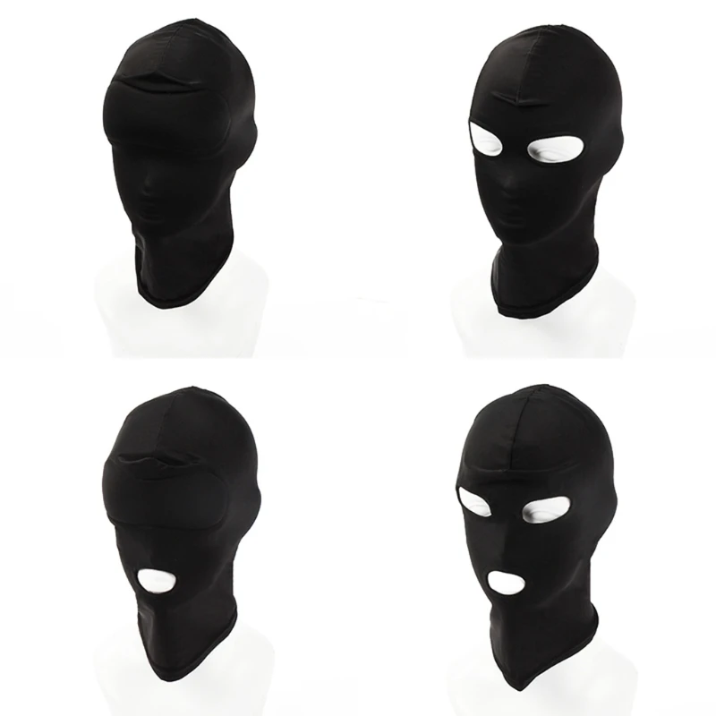 Adult Open Eyes Mouth Headgear Mask Hood Breathable Blindfold Black Full for Head Cover Cosplay Slave BDSM Bondage Sex