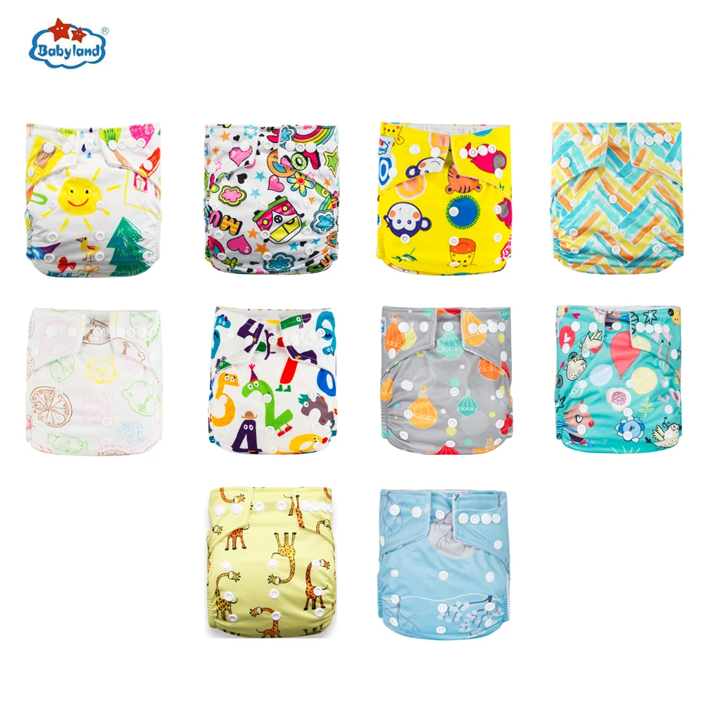 

[BABYLAND] Washable Reusable Cloth Diaper Adjustable Pocket Nappy 0-2 years 3-15kg Ecological Diapers For Baby Girls Boys Kids