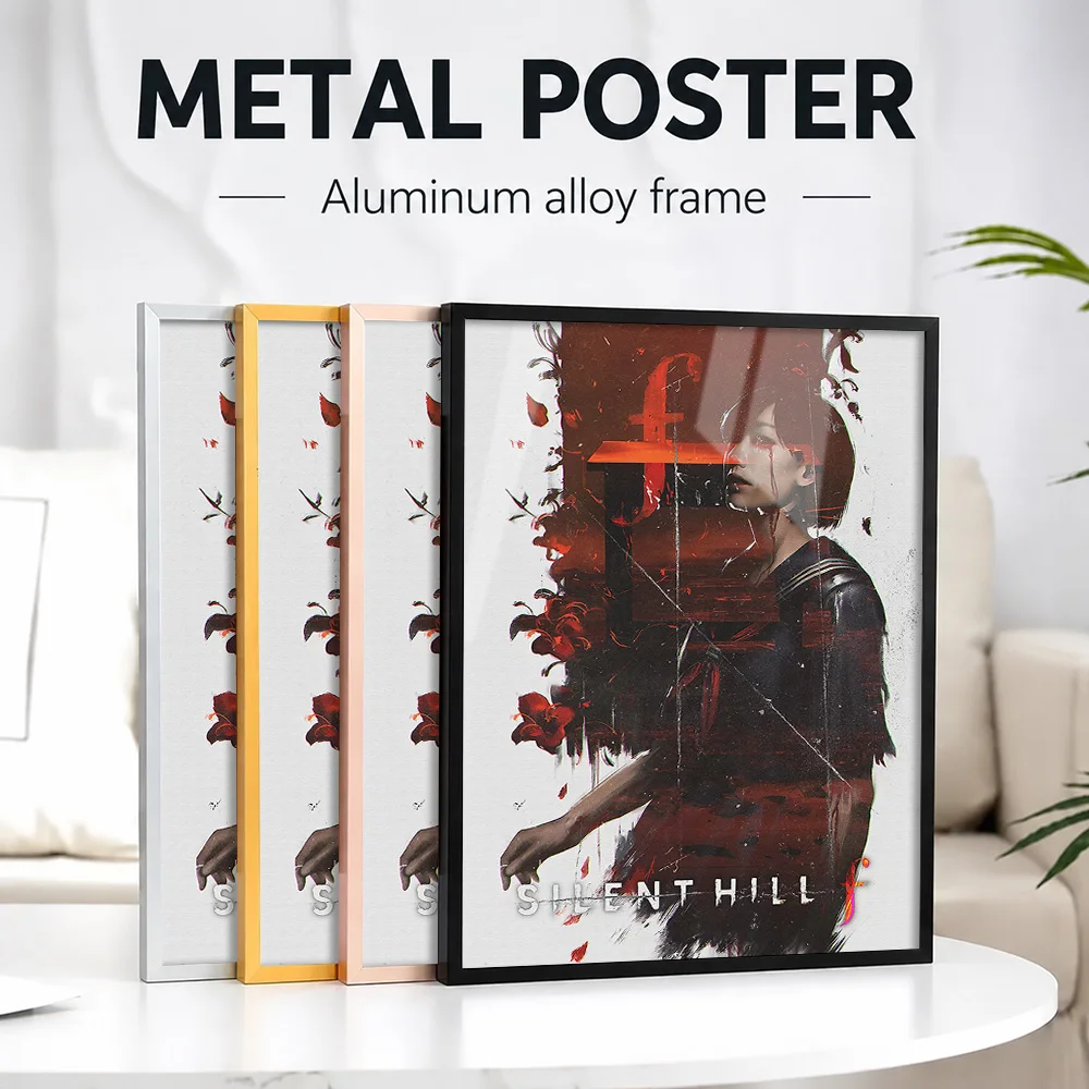 Silent Hill F Design Framed Metal Poster Personalized Photo Shadowy Graphic Style Wall Art For Horror Room Thriller Lover Gift