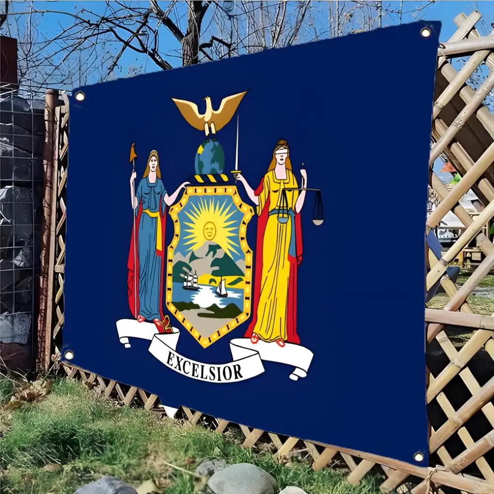 New York State  Flags Daily four ring borderless design indoor outdoor decor easy hang install