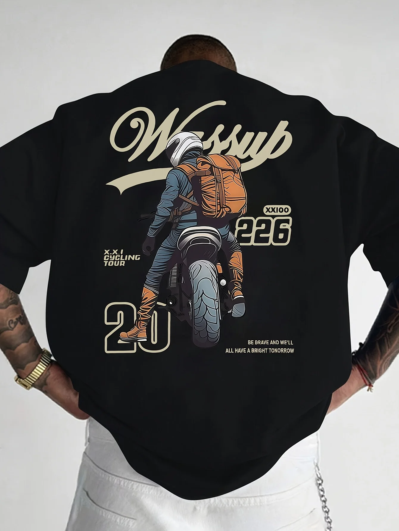 

Summer American Vintage Back Motorcycle Printed Short Sleeve T-shirt Men's Fashion Brand Personality Loose Half Sleeve Clothes